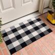 mubin buffalo plaid rug 2x3 ft outdoor black and white checked rug cotton reversible hand-woven indoor washable entryway front porch decor rugs for layered welcome front door mats logo