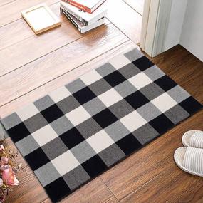 img 1 attached to MUBIN Buffalo Plaid Rug 2X3 Ft Outdoor Black And White Checked Rug Cotton Reversible Hand-Woven Indoor Washable Entryway Front Porch Decor Rugs For Layered Welcome Front Door Mats
