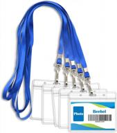 50 pack lanyard with clear id badge holder waterproof reusable name tags holders for adults kids business school church conferences(blue) logo