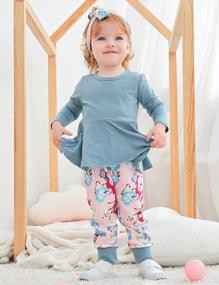 img 2 attached to Adorable Toddler Girl Outfit: Solid Ruffle Top, Floral Pants & Headband Set By Bilison