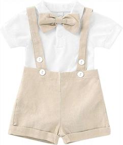 img 4 attached to Gentleman Outfits For Baby Boys: Long Sleeve Romper, Bib Pants, And Bow Tie Clothing Set By Bilison
