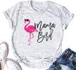 cute flamingo graphic t-shirt for women - mama bird print top with funny letter design logo
