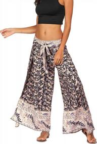 img 3 attached to Bohemian Wide-Leg Pants For Women With Ethnic Print And High Slit, Featuring Tie Waist And Flowy Design By COCOLEGGINGS