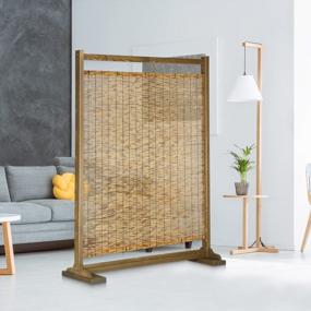 img 2 attached to MyGift Large Semi Private Reed Single Panel Privacy Screen Room Divider With Rustic Brown Wood Frame