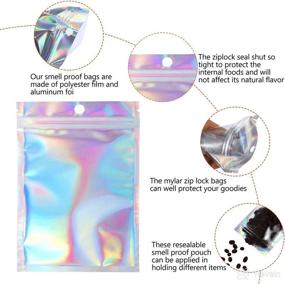 img 2 attached to 150 Resealable Smell Proof Bags - Foil Mylar Aluminum Bags for Food Storage - Flat Metallic Pouches (5 x 7 cm/ 2 x 3 Inches) in Holographic Color