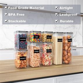 img 1 attached to 🍽️ 16 Piece Airtight Food Storage Containers Set for Kitchen and Pantry Organization, Perfect for Spaghetti, Cereal, Flour & Sugar, Includes Labels and Spoon Set