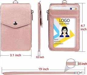 img 1 attached to Teskyer Leather Badge Holder With Zipper Pocket,1 Clear ID Window And 3 Card Slots With Secure Cover, Premium Leather ID Holder With Nylon Lanyard For Office School ID, Credit Cards, Driver Licence