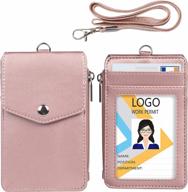 teskyer leather badge holder with zipper pocket,1 clear id window and 3 card slots with secure cover, premium leather id holder with nylon lanyard for office school id, credit cards, driver licence логотип