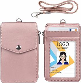 img 4 attached to Teskyer Leather Badge Holder With Zipper Pocket,1 Clear ID Window And 3 Card Slots With Secure Cover, Premium Leather ID Holder With Nylon Lanyard For Office School ID, Credit Cards, Driver Licence