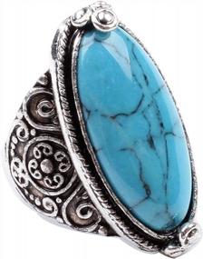 img 2 attached to Stunning Synthetic-Turquoise Ring With Tibet Silver Plating - A Fashion Must-Have!