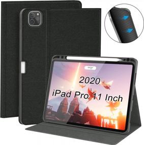 img 4 attached to Supveco IPad Pro 11 Inch Case 2020/2018, Denim Protective Stand Cover With Pencil Holder, Auto Wake/ Sleep Cover For IPad Pro 11'' 2Nd/1St Generation, Black