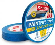 xfasten professional blue painters tape 3/4 inch x 60 yards (3-pack) - clean release wall trim tape for sharp lines and residue-free artisan grade finish логотип