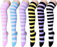 6 pairs women's striped knee high & thigh high socks - cute long stockings for perfect fashion statement logo