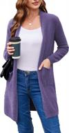women's long sleeve fuzzy knit cardigan sweater with pockets - open front chunky design logo