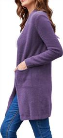img 3 attached to Women'S Long Sleeve Fuzzy Knit Cardigan Sweater With Pockets - Open Front Chunky Design