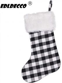 img 3 attached to EDLDECCO 20.5 Inch Christmas Snowy White Faux Fur Black And White Plaid Stocking For Holiday Party Decorations Gift-One Piece