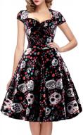 👗 oten women's vintage swing dress: retro polka dot halloween rockabilly sugar skull cocktail party dress with cap sleeves логотип