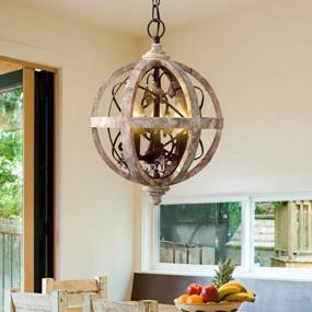img 4 attached to Add A Rustic Charm To Your Home With KunMai'S Weathered Wooden Globe Chandelier