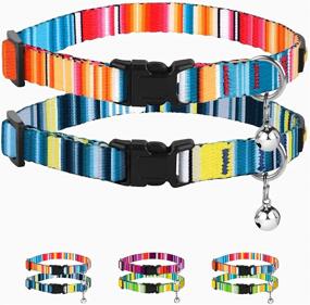 img 4 attached to 🐱 BRONZEDOG Aztec Tribal Pattern Cat Collar Set with Bell - 2 Pack, Safety Collars for Cats/Kittens, Unisex Design (Aztec Sunrize/Serape Dark Blue)