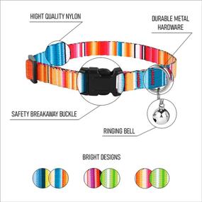 img 3 attached to 🐱 BRONZEDOG Aztec Tribal Pattern Cat Collar Set with Bell - 2 Pack, Safety Collars for Cats/Kittens, Unisex Design (Aztec Sunrize/Serape Dark Blue)