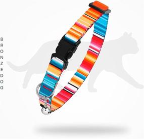 img 1 attached to 🐱 BRONZEDOG Aztec Tribal Pattern Cat Collar Set with Bell - 2 Pack, Safety Collars for Cats/Kittens, Unisex Design (Aztec Sunrize/Serape Dark Blue)