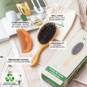 img 3 attached to Boar Bristle Hair Brush For Men Natural Hair Brushes For Women Pure Boar Bristle Brush Mens Hair Brush Set Boars Hair Brush Oval Wooden Bore Bamboo Hairbrush Adds Shine Fine Soft Thin Hair
