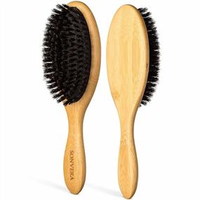 img 4 attached to Boar Bristle Hair Brush For Men Natural Hair Brushes For Women Pure Boar Bristle Brush Mens Hair Brush Set Boars Hair Brush Oval Wooden Bore Bamboo Hairbrush Adds Shine Fine Soft Thin Hair