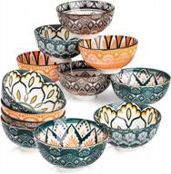 12-pack porcelain bowls set: 10oz floral round bowls for soup, ice cream, snacks & more - dishwasher & microwave safe! logo