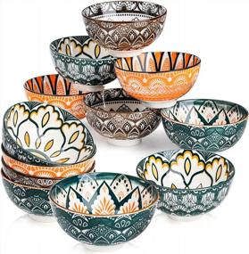 img 4 attached to 12-Pack Porcelain Bowls Set: 10Oz Floral Round Bowls For Soup, Ice Cream, Snacks & More - Dishwasher & Microwave Safe!