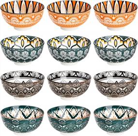 img 2 attached to 12-Pack Porcelain Bowls Set: 10Oz Floral Round Bowls For Soup, Ice Cream, Snacks & More - Dishwasher & Microwave Safe!