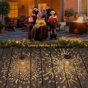 img 3 attached to 2Pack Solar Garden Lanterns Outdoor Hanging Lights - Decorative Metal Moon Star Sun For Patio, Yard, Table & Pathway Waterproof (Bronze)