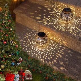 img 4 attached to 2Pack Solar Garden Lanterns Outdoor Hanging Lights - Decorative Metal Moon Star Sun For Patio, Yard, Table & Pathway Waterproof (Bronze)