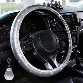 img 4 attached to AOTOMIO Bling Steering Wheel Cover Universal 15 Inch Anti-Slip Car Accessories PU Steering Wheel Protector For Women