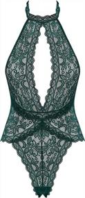 img 4 attached to Women'S Lace High Neck Teddy Bodysuit Nightie Lingerie One Piece