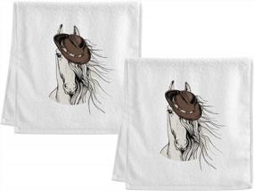 img 3 attached to 100% Cotton White Watercolor Horse Hand Towels - Soft & Absorbent For Bathroom Decorations, 16X30 Inches