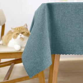 img 4 attached to Naturoom Rectangle Burlap Table Cloth,Linen Farmhouse Tablecloth Heavy Duty Fabric,Stain Resistant,Water Resistant Washable Table Cloths,Decorative Oblong Table Cover For Kitchen (55 X 102 Inch,Blue)
