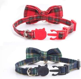 img 2 attached to Set of 2 Plaid Cat Collars with Adjustable Cute Bow Tie and Bell - Solid & Safe Collars for Kittens and Small Puppies, Red & Green