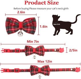 img 1 attached to Set of 2 Plaid Cat Collars with Adjustable Cute Bow Tie and Bell - Solid & Safe Collars for Kittens and Small Puppies, Red & Green