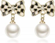 dainty simple black white checkered stud earrings - flyonce enamel checkerboard earrings for women girls logo