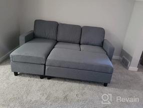 img 7 attached to Modern Reversible Sectional Sofa With Chaise And Ottoman In Bluish Grey Linen Fabric - Perfect For Apartments And Small Spaces From HONBAY