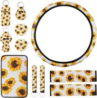 🌻 complete sunflower car accessories set: 11 pcs steering wheel cover, console cover, seat belt pads, cup holder coaster, keyrings & lanyard for women логотип