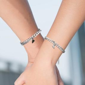 img 1 attached to Couples Matching Magnetic Stainless Steel Cuban Link Bracelets - Taouzi Pinky Promise Bracelets For Men And Women