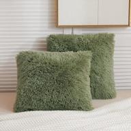 2-pack luxury faux fur pillow shams - 18x18 inches, sage green | decorative throw pillow covers w/ zipper closure & no inserts logo