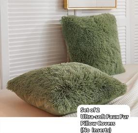 img 3 attached to Двойной комплект подушек из искусственного меха «Luxury Faux Fur» - 18x18 дюймов, мятно-зеленый цвет | Декоративные наволочки для подушек с молнией, без наполнителя.