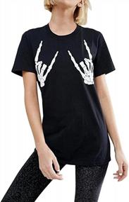 img 4 attached to Women'S Halloween Skeleton Graphic T-Shirt - Weigou Skull Finger Printed Tee Top For Juniors