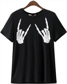 img 3 attached to Women'S Halloween Skeleton Graphic T-Shirt - Weigou Skull Finger Printed Tee Top For Juniors