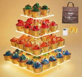 img 4 attached to 🎂 Jusalpha 4 Tier Square Cupcake Stand Serving Tray Acrylic Cupcake Tower - Perfect for Enhancing Weddings and Birthday Parties, Candy Bar Decoration (Warm Power Charge: Battery)