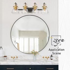 img 1 attached to Преобразите свою ванную комнату с помощью 31-дюймового черно-золотого светильника для зеркала - светильник с 4 светильниками и прозрачными стеклянными плафонами - ZY50B-4W BK+BG