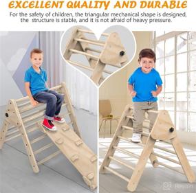 img 2 attached to 🪜 Triangle Climbing Toys: Foldable Ladder with Ramp for Sliding or Climbing - Set of 3 Sturdy Wooden Safety Kids Play Gym