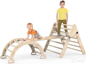 img 4 attached to 🪜 Triangle Climbing Toys: Foldable Ladder with Ramp for Sliding or Climbing - Set of 3 Sturdy Wooden Safety Kids Play Gym